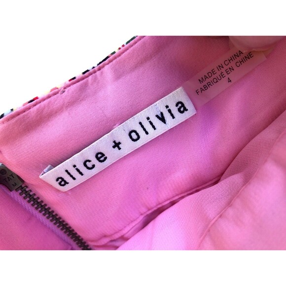 Alice + Olivia Helina Patchwork Floral Mini Skirt Multicolor Front Tie Size 4 - Picture 8 of 14